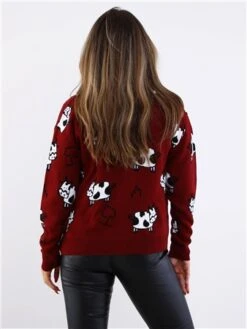 Vivichi Burgundy Cow Print Knitted Cardigan -Noisy May Shop 29700 3