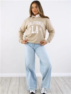 Brave Soul Stone / White California Print Crew Sweat -Noisy May Shop 29710 2