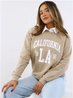 Brave Soul Stone / White California Print Crew Sweat