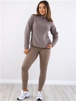 Brave Soul Dove Brown Zip Detail Polar Fleece Sweatshirt -Noisy May Shop 29716 2